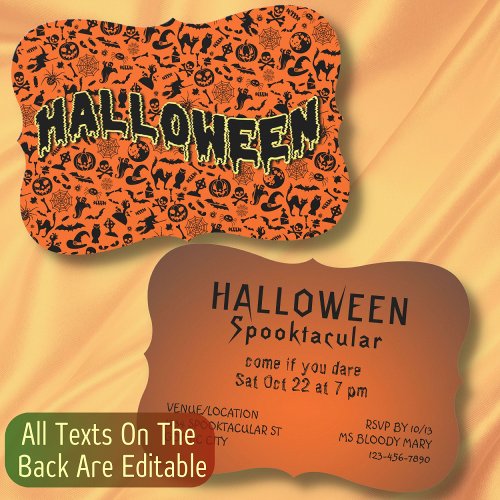 Halloween Party creepy spooktacular black orange Invitation