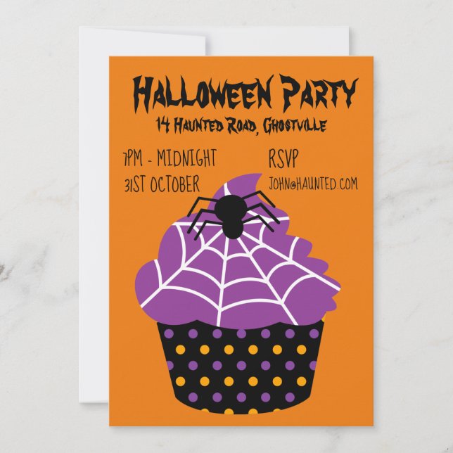 Halloween party cupcake black and orange invitation (Front)