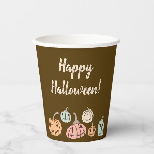 Halloween Party Custom Message Pastel Pumpkins Paper Cups