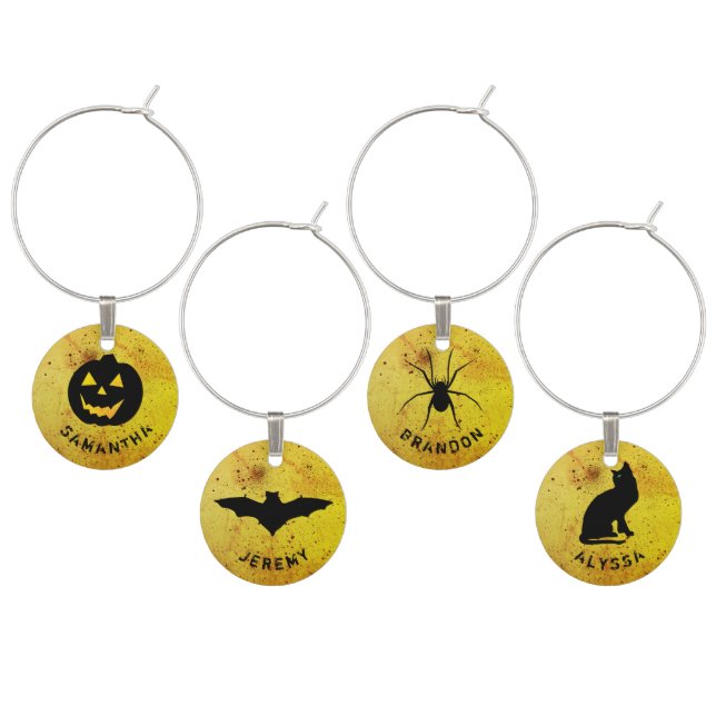 Halloween Party Custom Names Four Wine Charms (Staggered)