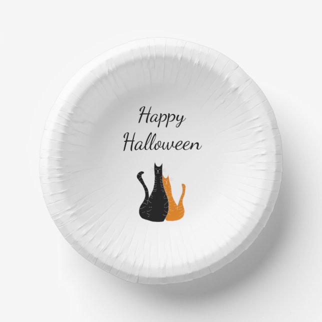 Halloween Party Cute Black Orange  Cats  Paper Bowls (Front)