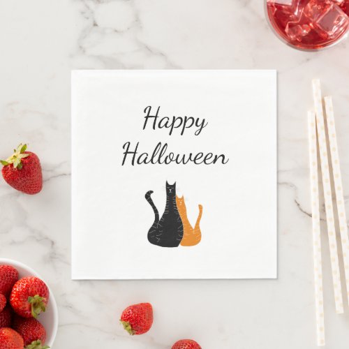 Halloween Party Cute Cats Black Orange  Napkins