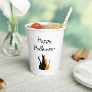Halloween Party Cute Cats Black Orange Paper Cups