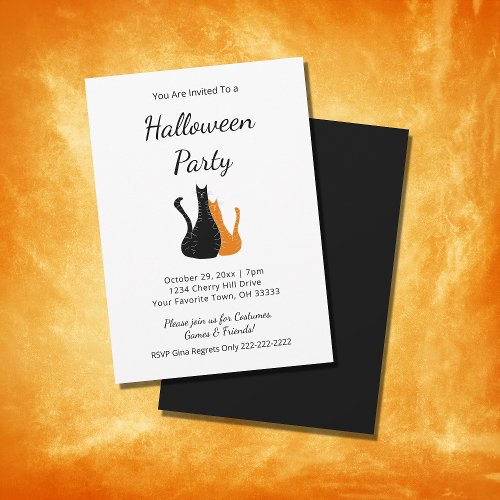 Halloween Party Cute Orange Black Cats  Invitation