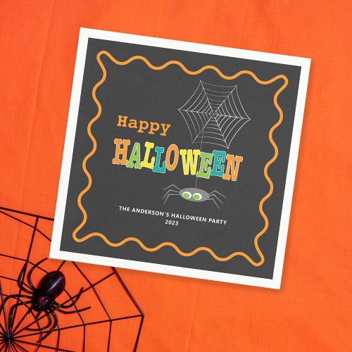 Halloween Party Cute Spider Colorful Typography Napkins