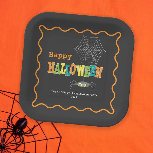 Halloween Party Cute Spider Colorful Typography Paper Plates