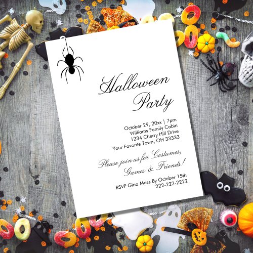 Halloween Party Cute Spiders Black White Invitation