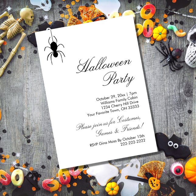 Halloween Party Cute Spiders Black White Invitation (Creator Uploaded)