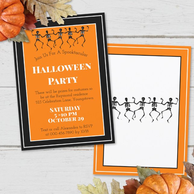Halloween Party Dancing Skeletons Custom Invitation (Creator Uploaded)