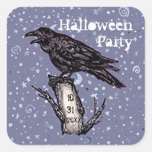 Halloween Party Date Night Gothic Raven Crow Square Sticker