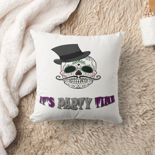 Halloween Party Day of the Dead Decorated Skull Throw Pillow