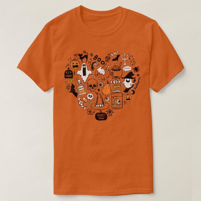 Halloween Party Doodle Heart Shape Costume  T-Shirt (Design Front)