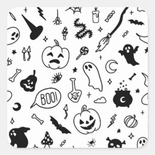 halloween party doodle pattern square sticker