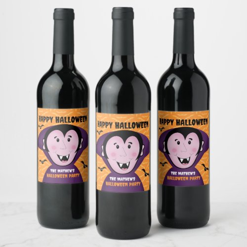 Halloween Party Dracula Bat Vampire Cute  Wine Label