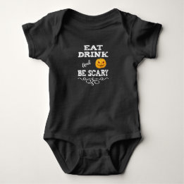 Halloween Party Eat Drink & Be Scary Pumpkin Face Baby Bodysuit