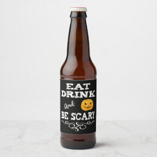 Halloween Party Eat Drink & Be Scary Pumpkin Face Beer Bottle Label