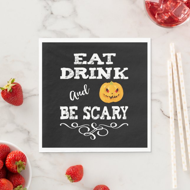 Halloween Party Eat Drink & Be Scary Pumpkin Face Napkins (Insitu)