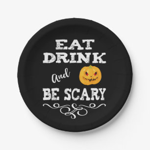 Halloween Party Eat Drink & Be Scary Pumpkin Face Paper Plates