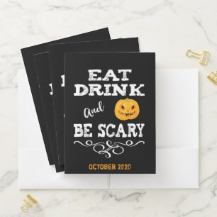 Halloween Party Eat Drink & Be Scary Pumpkin Face Pocket Folder