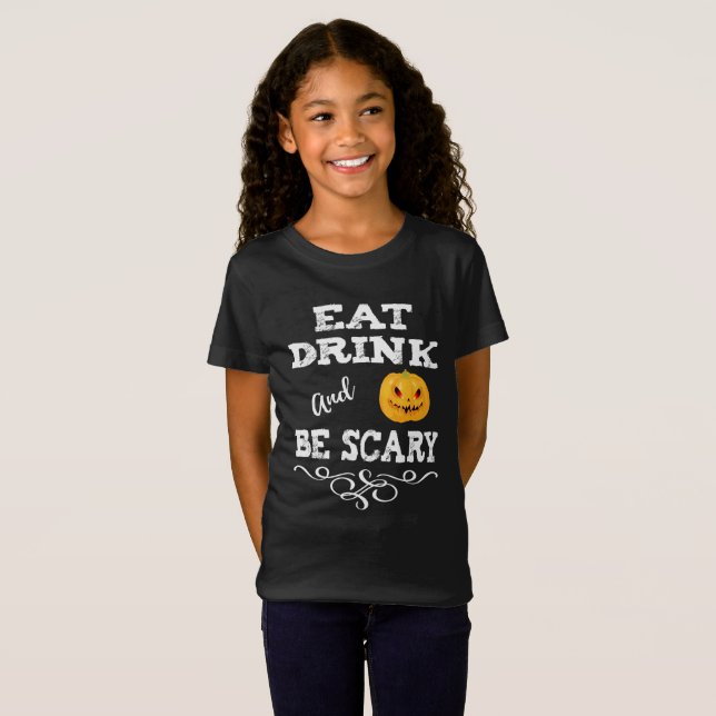 Halloween Party Eat Drink & Be Scary Pumpkin Face T-Shirt (Front Full)