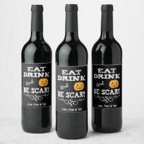 Halloween Party Eat Drink & Be Scary Pumpkin Face Wine Label