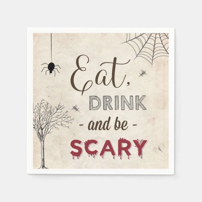 Halloween Party Eat Drink Be Scary Table Cocktail Napkins (Front)