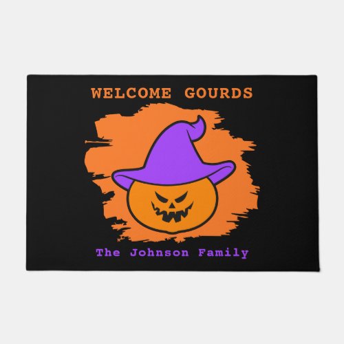 Halloween Party Eerie Jack o Lantern Purple Hat Doormat