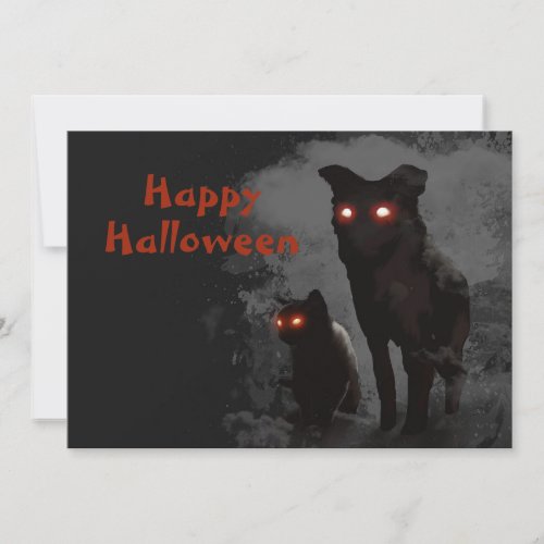 Halloween Party Evil Black Cat And Dog Invitation