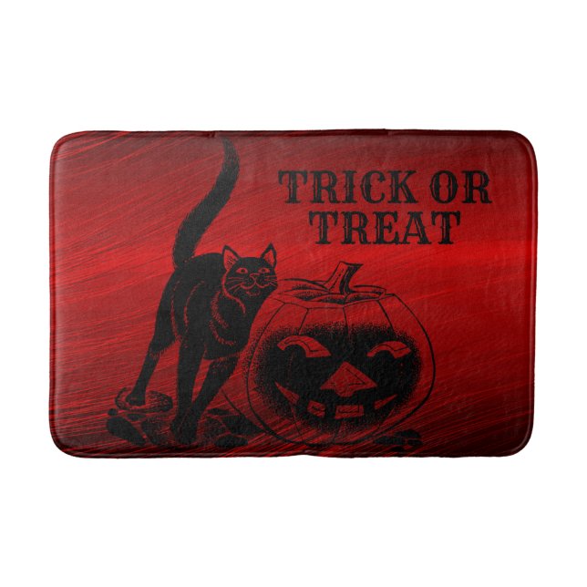 Halloween Party Evil Black Cat Pumpkin Red Scary Bath Mat (Front)