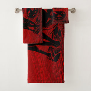 Halloween Party Evil Black Cat Pumpkin Red Scary Bath Towel Set