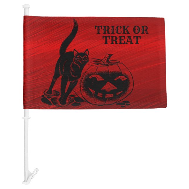 Halloween Party Evil Black Cat Pumpkin Red Scary Car Flag (Front)