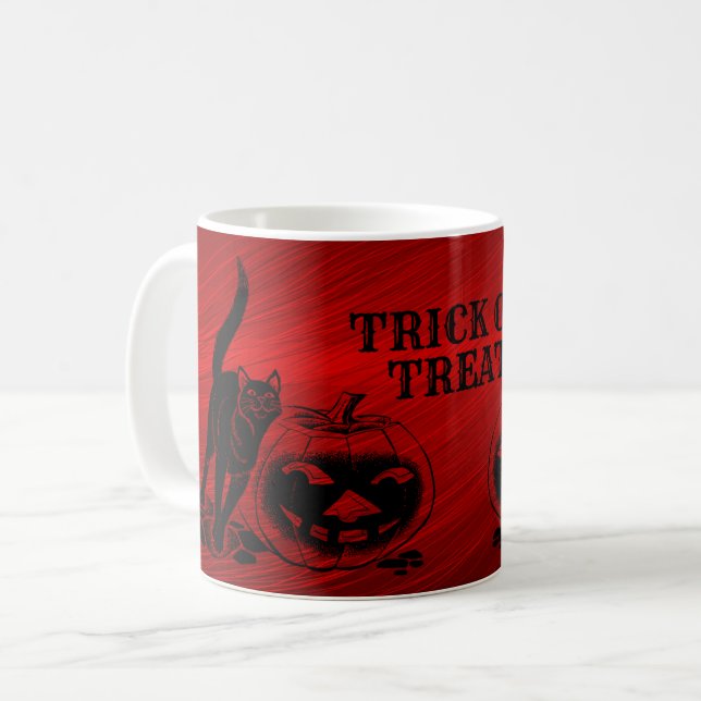 Halloween Party Evil Black Cat Pumpkin Red Scary Coffee Mug (Front Left)