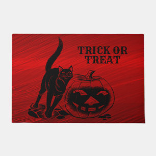 Halloween Party Evil Black Cat Pumpkin Red Scary Doormat