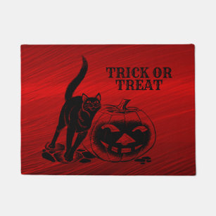 Halloween Party Evil Black Cat Pumpkin Red Scary Doormat