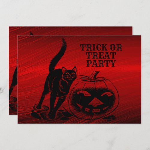 Halloween Party Evil Black Cat Pumpkin Red Scary Invitation