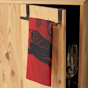 Halloween Party Evil Black Cat Pumpkin Red Scary Kitchen Towel