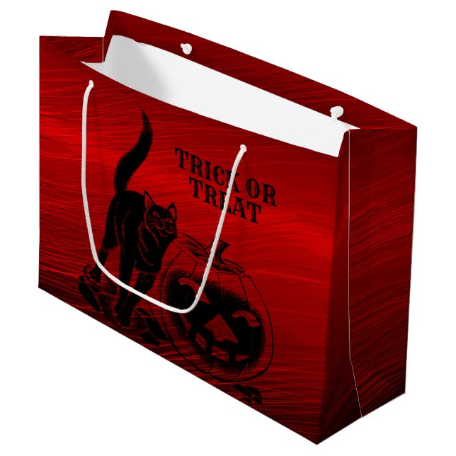Halloween Party Evil Black Cat Pumpkin Red Scary Large Gift Bag (Front Angled)