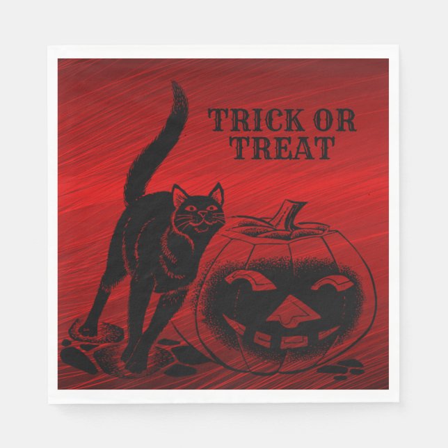 Halloween Party Evil Black Cat Pumpkin Red Scary Napkins (Front)