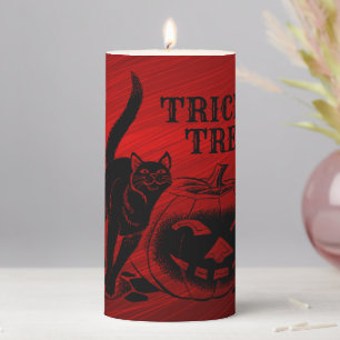 Halloween Party Evil Black Cat Pumpkin Red Scary Pillar Candle