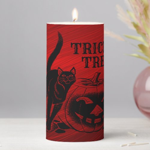 Halloween Party Evil Black Cat Pumpkin Red Scary Pillar Candle