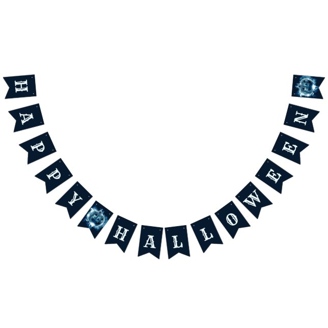 Halloween Party Evil Blue Pumpkin Horror Scary Bunting Flags (All)