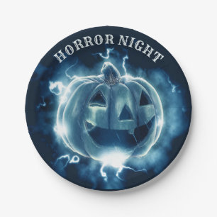 Halloween Party Evil Blue Pumpkin Horror Scary Paper Plates