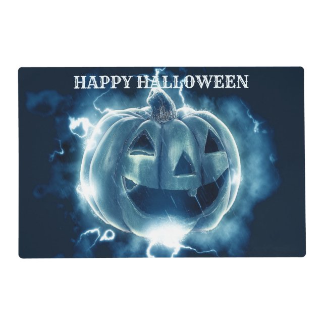 Halloween Party Evil Blue Pumpkin Horror Scary Placemat (Front)