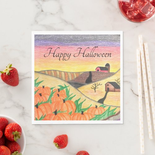 Halloween Party Fall Folk Art Pumpkin Napkins