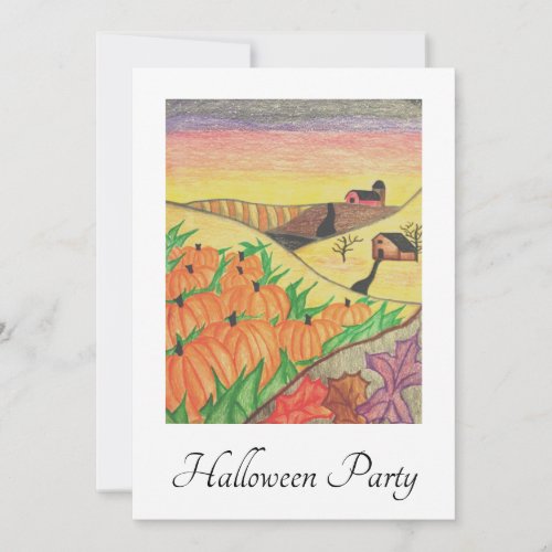 Halloween Party Fall Folk Art Pumpkins Invitation