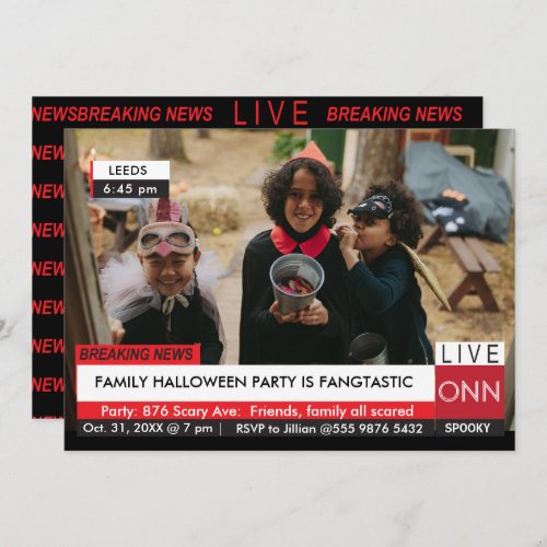 Halloween Party Family Breaking TV News Fabulous  Invitation