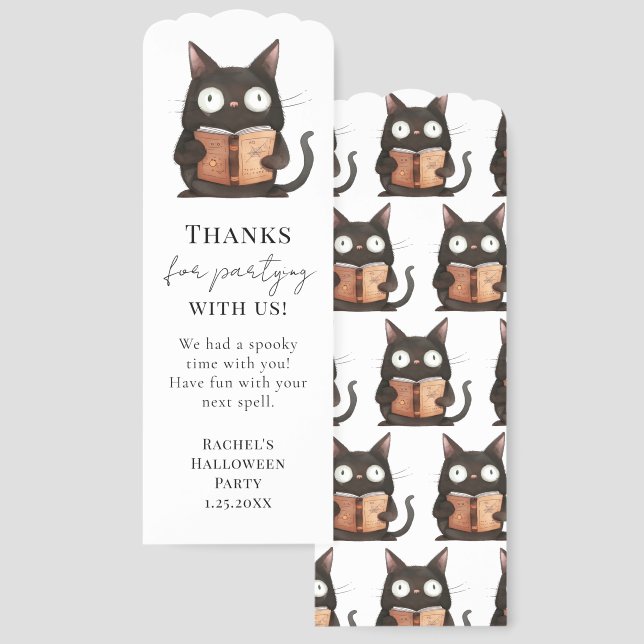 Halloween Party Favor Black Cat Reading  Bookmarks (Front & Back)
