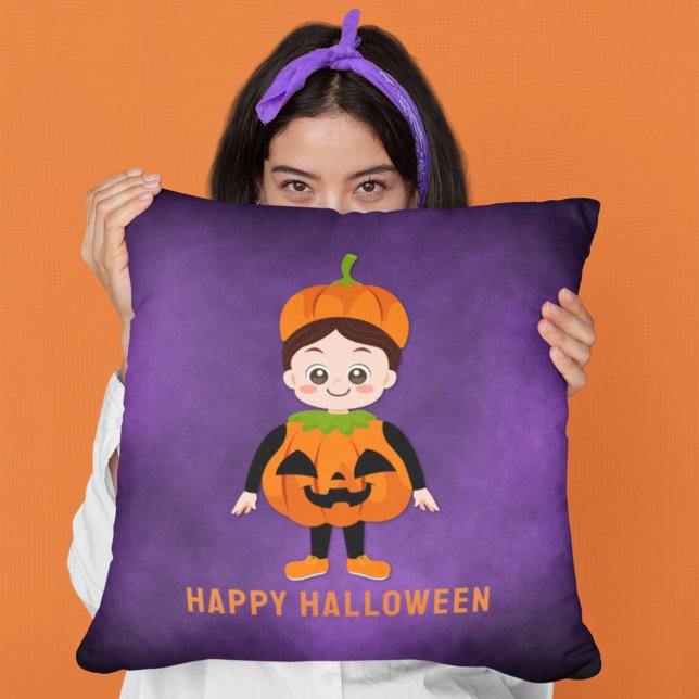 Halloween Party for Kids Pumpkin Throw Pillow (Creator Uploaded)