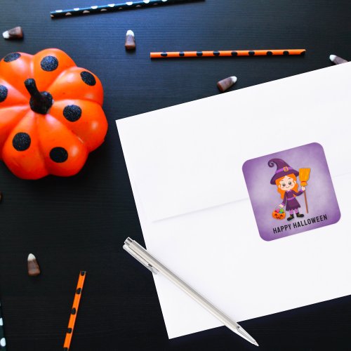 Halloween Party for Kids Witch Square Sticker