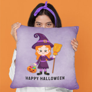 Halloween Party for Kids Witch Throw Pillow